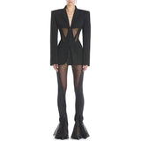 Fongt New Star Fashion Perspective Mesh Splicing Suit Personality Mesh Splicing Trousers