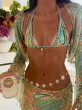 New Hanging Neck Print With Split Swimsuit Lady Sexy Bikini Beach