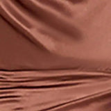 Satin Dress Spaghetti Strap Split Ruched Cowl Neck 2 Layer Elastic Zipper Midi Dress Elegant Sexy Dresses for Women