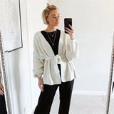 V Neck Knitted Oversized Long Sleeve Women Cardigan 2021 Autumn Winter Casual Women's Cardigans