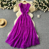 Fongt Famous French High-End Women V Lead Heavy Industry Folding Net Yarn Waist Fluffy Cake Dress Dress