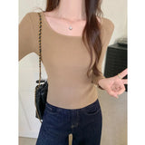 Autumn And Winter Design Low Collar Bottom Shirt Female Long Sleeve Inside The Korean Version Of The Slim Show Thin Simple Wool Knit Jacket-Outfit