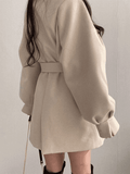 Puff Sleeve Belted Woolen Coat-Outfit