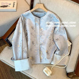 Chinese Blue Jacquard Buckle Coat Women's Spring 2024 New Improved Cheongsam Zen Vintage Blouse-Outfit