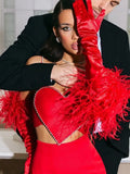 Red Heart Cut Out Rhinestone Strap Crop Top-Outfit