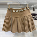 Solid Pleated Mini Skirt With Butterfly Chain-Outfit