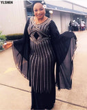 New African Dresses for Women Dashiki Diamond African Clothes Bazin Broder Riche Sexy Slim Ruffle Sleeve Robe Evening Long