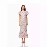 Fongt 2025 New Light Luxury Collar Embroidered Three-Dimensional Flower Bubble Sleeve Long Dress Bag Hip