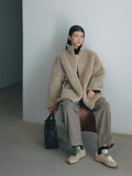 [Daihe] Winter New Casual Lapel Simple Versatile Teddy Hair Two Wear Long Plush Coat H7858-Outfit