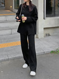 Sweaters Two-piece Hem Slit O-Neck Pullover Elegant Women's Sets Fashion Straight Wide Leg Pants Suits for Women