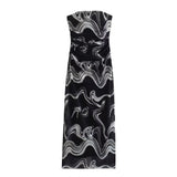 Fongt New Women's First-Word Screen Printing Dress Folds