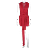 Women's Summer 2024 New Fashion Sexy V-Neck Fold Strap Wrap Hip Dress-Outfit