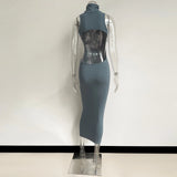 Vestidos De Verano 2021 Summer Blue Evening Maxi Long Dress Turtleneck Bodycon Outfits Woman Backless Party
