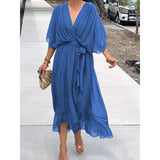 Fongt New Women's Solid Color With Long Skirt Bat Sleeve Irregular Dress Large