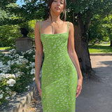 Spring And Summer 2024 Ins Women's New Sexy Body-Dexite Slinging Floral Dress
