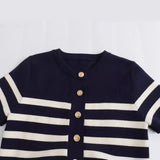 Spring Style Striped Button Trim Short Dress 2142003 104-Outfit