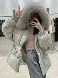 Korean Version Sweet Horn Buckle Down Jacket Female Long Winter New Fox Big Hair Collar Thick Warm Coat Tide-Outfit