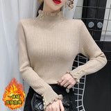 Wool Coat Female Autumn Winter New Women's Warm Simple Half High Collar Inside The Set Soft Waxy Knit Bottom Shirt-Outfit
