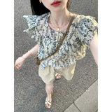 Fongt Broken Flower Short-Sleeved Shirt Women's Summer Lotus Doll-Side Doll Shirt Chiffon Small Sleeve