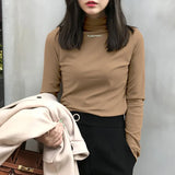 Fongt Spring 2024 Half Turtleneck Jacket Bottom Shirt Women's Letters Embroidered Slim Students Solid Color And Velvet Long Sleeve T-Shirt