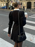 Black Long Sleeve Blazer White Collar Mini Dress-Outfit