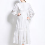Fongt French Women Wear Court Style Dress To Close The Waist Thin Hollow Lace Splicing Holiday Dress