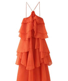 Fongt Women's Explosive Flowers With Folded Backs Hanging Neck Dress