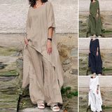 ZANZEA Fashion 2PCS Wide Leg Pants Sets Spring O-Neck Long Sleeve Blouse Suits Oversized Women's Tracksuit Casual Solid