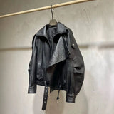 Fongt Bubble Leather Locomotive Jacket Loose PU Leather Coat Oversize New High-End Simple Autumn Coat