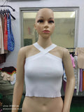 Fongt Cross Hanging Neck Knit Sling Small Vest Bare Back Tight Show Thin Bandage Wipe-Outfit