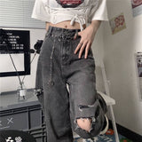 High Street Retro Loose Thin High Waist Jeans-Outfit