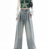 Fongt Ancient Ways Vertical Sense Jeans Female Spring And Summer Design Sense High Waist Hot Girl Small Loose Straight Tube Mop The Floor Wide Leg Trousers-Outfit