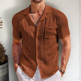 Fongt Men's New Summer Short Sleeve Cuban Collar Knit POLO Shirt Casual Cardigan