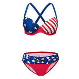 Size American Flag Print Bikini Set Women Strappy Push-up Bra Underwire Swimsuit Female Sexy Bathing Suit Thong