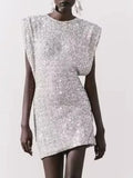 Fongt 2025 New Fashion Design Beads Decorated With Short Sleeveless Cushion Shoulder Bag And Hip Dress