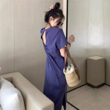 T Shirt Dresses for Women Summer Beach Sexy Back hollow Side split Casual dress Party cotton Comfortable Long solid