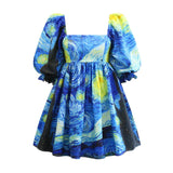Printed Square Collar Lantern Short High Waist Sleeve Women's Backless Puffy