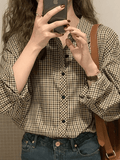 Vintage Long Sleeve Checkered Blouse-Outfit