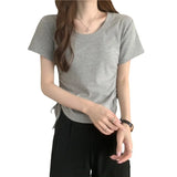 Fongt Rope Short-Sleeved T-Shirt Women 2024 New Summer Korean Version Design Sense Slim Casual Short Student Jacket