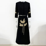 Fongt New Temperament Flower Heavy Industry Nails Seven-Sleeved Jacket Jacket Mid-Long Half Skirt Set