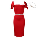 Fongt Women's Famous Temperament Three-Dimensional Flowers Elegant Banquet Dress Bag Hip Dress