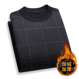 2023 Autumn Winter Middle-aged Men Sweater Thicken Warm Knitted Male Basic Sweater Plaid Pullover Shirt Jumper Sweater