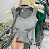 Girls Tight Anti-Smooth Threaded Vest Women's Spring And Summer Suit Slim Top Ins Tide-Outfit