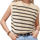 Fongt Spring And Summer Women Sleeveless Vest Round Neck Striped Knit Jumper Casual Women's