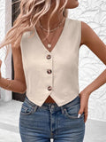 Fongt Women's Cotton Buttonless Sleeveless V Collar Vest Vest Women's Clothing