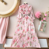 Fongt Women's Autumn Dress 2025 New Heavy Industry Pressed Long Printed Chiffon Dress Sweet Holiday Dress