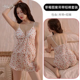Ti Concedite Night Vows Sexy Pure Pyjamas Female Summer Slings Small Strawberry Crumbs Home Sweet Two-Piece Set