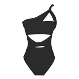 Solid Color Cross-Shoulder Hollow One-Piece Swimsuit Women 2025 New High-Waisted Integrated Export
