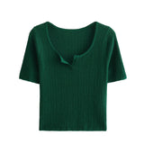 New Spring Style Open-Necked Half-Sleeved Sweater Shows Thin Solid Color Sweater 466362-Outfit
