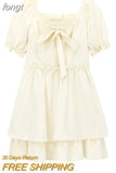 Collar Dress For Women Clothes 2023 Elegant Bow Agaric Lace Short Sleeve 2023 Summer A-line Dress High Waist Midi